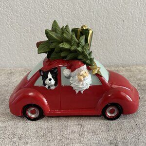 Christmas Santa Red Car Figurine Dog Tree Volkswagen VW Bug Pug Decor